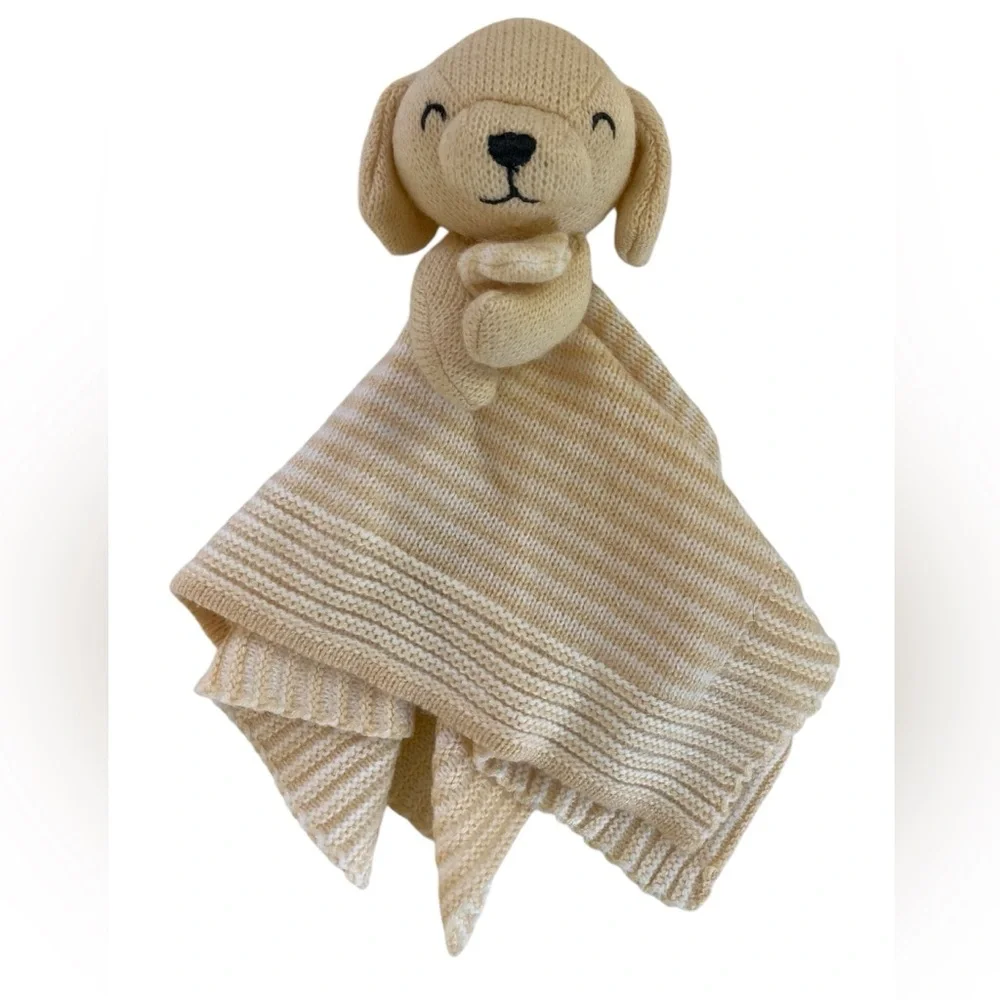 Carter’s Knit Puppy Dog 14” Lovey Blanket Yellow Beige White Stripes 2021‎ Knit